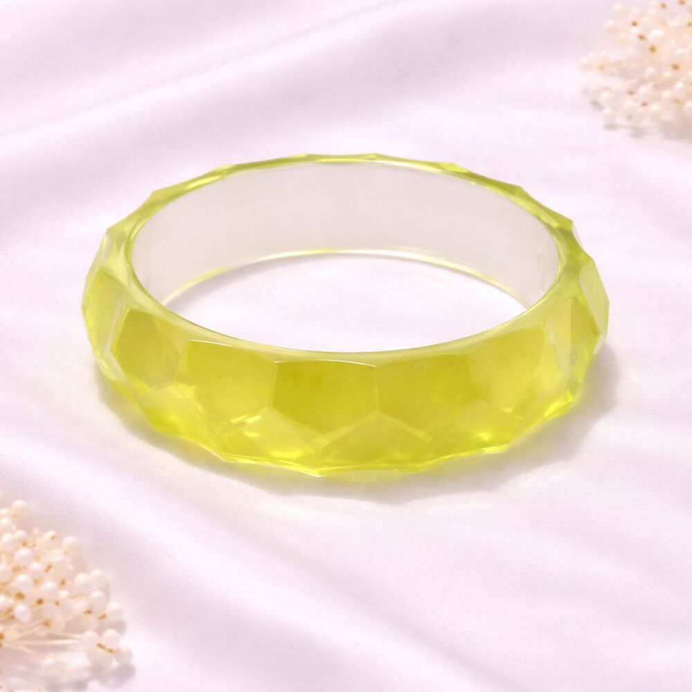 Faceted Curve Lime Green Acrylic Bangle Bracelet